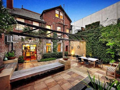 Gorgeous, Traditional Residence in Richmond Warehouse Home Exterior, Warehouse Exterior, Urban Courtyards, Warehouse Living, Warehouse Loft, Converted Warehouse, Warehouse Home, Cafe Seating, Warehouse Design