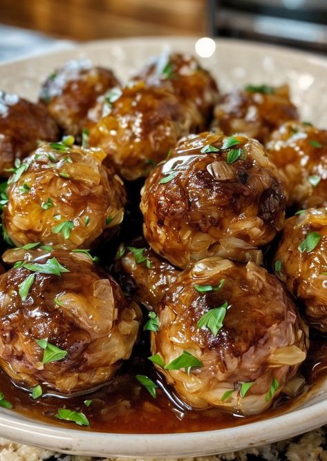 Savor the flavors of Slow Cooker French Onion Meatballs - a cozy, savory delight! Easy to make and perfect for comfort food lovers. #SlowCooker #FrenchOnion #Meatballs #ComfortFood #EasyRecipe Cheesy French Onion Meatballs, Slow Cooker Recipes Meatballs, Crockpot French Onion Meatballs, French Onion Meatballs Easy, Lipton Onion Soup Meatballs, French Onion Meatballs Crockpot, Chicken Meatballs Crockpot, French Onion Meatballs Recipe, French Onion Meatballs