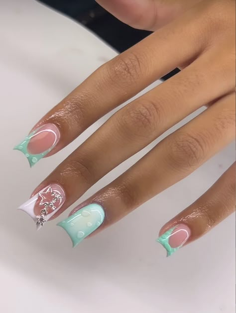 Shirt Nail Design Ideas, Summer Duck Nails, Shortie Nail Ideas, B2s Nails, Cute Shorties Acrylic Nails, Short Duck Nails Design, Duck Nail Designs, Cute Duck Nails, Short Duck Nails