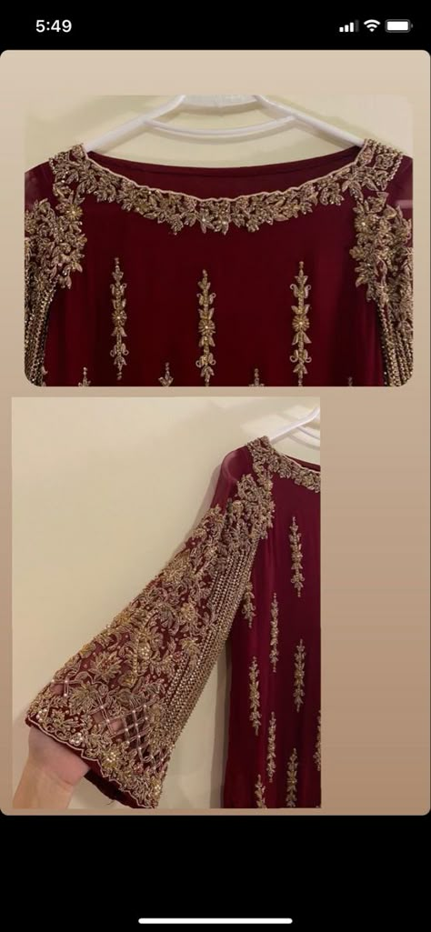 Heavy Zardosi Work Dupatta, Pakistani Zardosi Work Dresses, Red Dabka Work Designer Dresses, Red Semi-stitched Dabka Work Dress, Red Embroidered Dress With Dabka Work For Wedding, Heels Ideas, Heavy Dresses, Neck Line, Latest Bridal Dresses