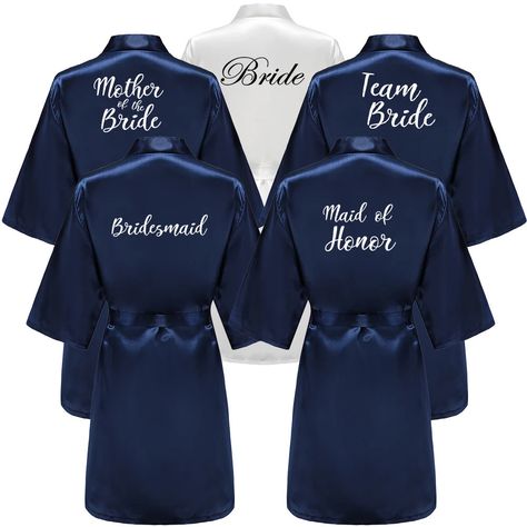 Elegant Navy Blue Wedding, Personalized Bathrobe, Bridal Robes Personalized, Wedding Robes, Silk Robes, Gown Bridesmaid, Lounge Robes, Bridal Robe, Dressing Gowns