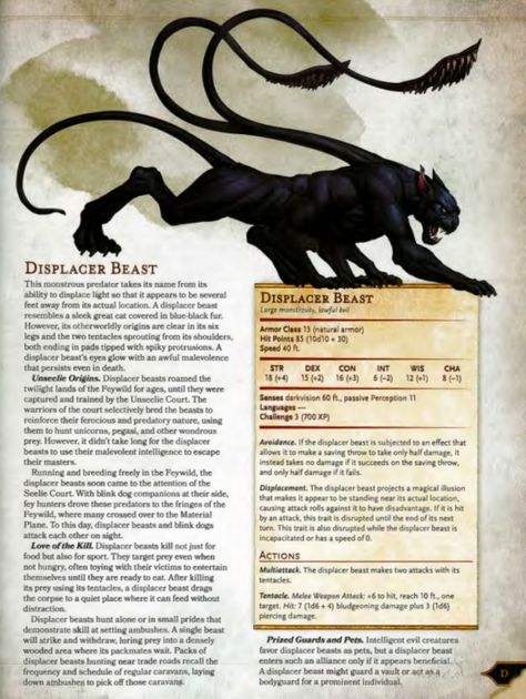 Displacer Beast, Fantasy Creatures Mythology, Monster Manual, Mythical Monsters, Dnd Races, Praise The Sun, Dungeons And Dragons 5e, D D Monsters, Dnd Dragons