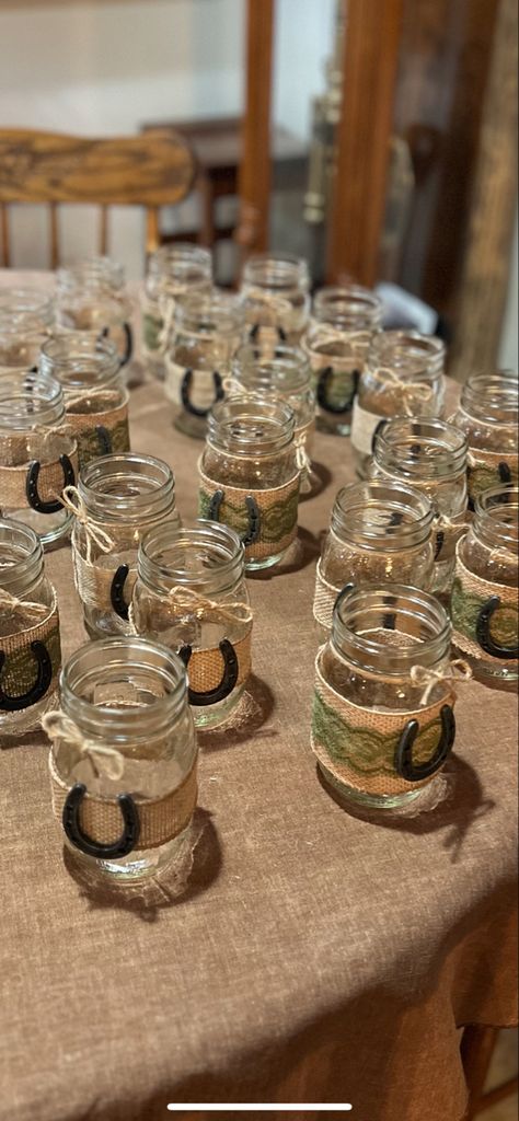 Western Theme Dessert Ideas, Western Theme Party Table Decorations, Mason Jar Cowboy Centerpieces Western Theme, Western Graduation Centerpieces, Western Theme Party Favors For Adults, Graduation Country Theme Party, Western Mason Jar Centerpieces, Western Party Centerpieces Diy, Cowboy Theme Table Decorations