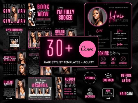 READY TO POST HAIR STYLIST INSTAGRAM TEMPLATES Upgrade your social media profiles with this collection of 30+ fully customizable templates! Using our aesthetically pleasing templates will help boost your Instagram following and engagement, and create a more professional and cohesive website appearance. Edit with ease using the free version of Canva (pro version is not required). Easily change all colors, images, and text to fit the aesthetic of your brand. WHAT'S INCLUDED: 16 Instagram Post Temp Google Site Templates, Hair Photo Shoot, Coffee Site, Stylist Instagram, Stylist Branding, Close Instagram, Booking Website, Brand Stylist, Publication Instagram