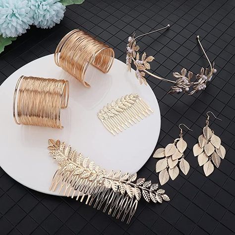 IRONBOX Greek Goddess Costume Accessories Set for Women Costume Jewlery Greek Gown, Goddess Costume Accessories, Greek Goddess Jewelry, Grecian Goddess Costume, Greek Accessories, Greek Party, Gold Leaf Crown, Bridal Accesories, Toga Party