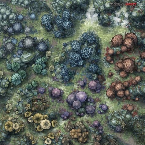 Map of the week-Mushroom Marsh+ASSETS | Patreon Dnd Assets, Dnd Idea, Dnd Resources, Grid Rpg, Martial Peak, Free Assets, Ground Plan, Forest Map, Fantasy Architecture