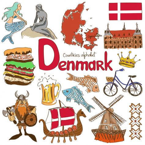 Download today to learn about Denmark and its cultural significance! #geography #denmark #europeancountries Countryhumans Denmark X Greenland, Denmark Illustration, Denmark Flag Aesthetic, Countries For Kids, Denmark Culture, Scotland Symbols, Map Of Denmark, Flags Of European Countries, Europe Culture