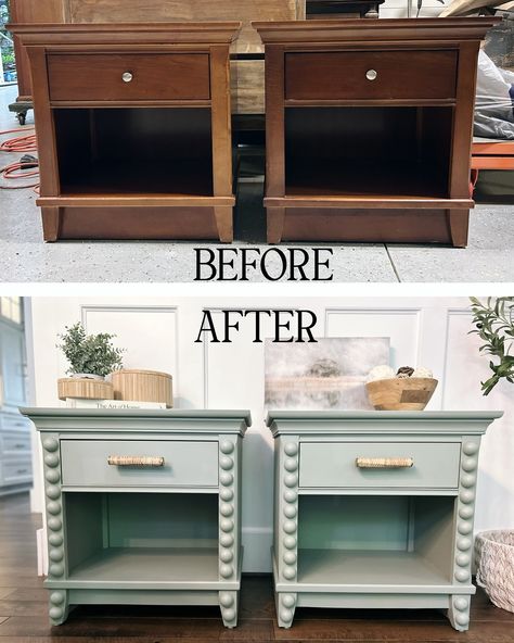 The littlest of changes makes the biggest improvements! ❤️ #furnituremakeovers #furnitureflipping #nightstandmakeover #refurbishednightstands #modernmakeover #diyhomedecor #furniturebeforeandafters Kitchen Hutch Decor, Recycling Furniture, Furniture Refurbishing, Diy Furniture Restoration, Furniture Makeover Inspiration, Diy Furniture Building, Nightstand Makeover, Diy Furniture Flip, Furniture Remodeling