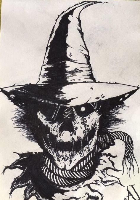 #Scarecrow #pensildrawing Scary Sketches Creepy Dark Art, Scarecrow Tattoo, Scarecrow Drawing, Scarecrow Batman, Crows Drawing, Scary Scarecrow, Monster Sketch, Horror Cartoon, Batman Drawing