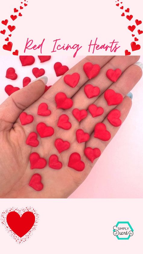 Red Icing, Icing Decorations, Heart Sprinkles, Heart Diy, Hearts Valentines, Piping Icing, Decorator Icing, Heart Cookies, Sugar Craft