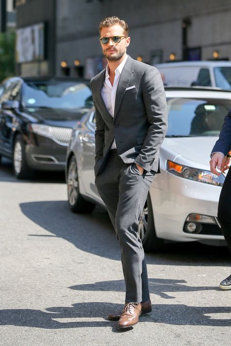 Everything Jamie Dornan (FAN) on Twitter: "Rhetorical question: Will we ever tire of seeing this photo?! I know it’s a fave among many of us! #JamieDornan… " Jamie Dornan And Wife, Christian Grey Jamie Dornan, Grey Suit Men, Dark Gray Suit, Grey Two Piece, 2015 Mustang, Keira Knightley, 50 Shades Of Grey, Christian Grey