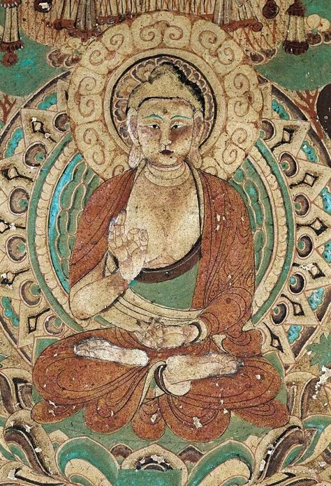 Fresco of Akyu Buddha, cave 14 of Mogao Grottoes Fresco Painting, Dunhuang, Ancient Paintings, Temple Art, Buddhist Monk, Buddhist Art, Silk Road, Buddhism, Thailand