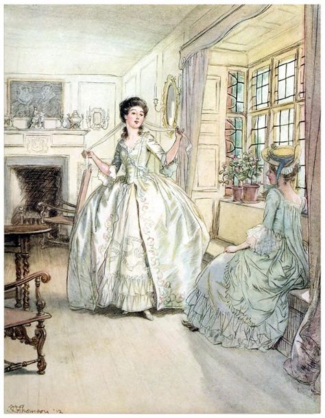 Art Deco Women, Oliver Goldsmith, 18th Century Paintings, 18th Century Clothing, 18th Century Fashion, Century Clothing, A4 Poster, Vintage Illustrations, Historical Dresses