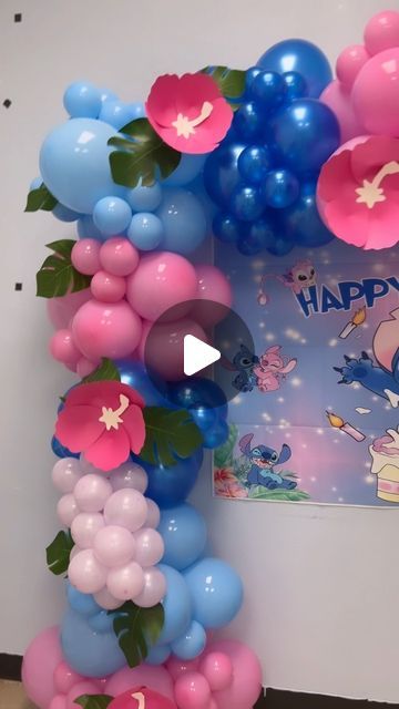 @partywithkt_ on Instagram: "Lilo and stitch themed balloon garland 🌺

#balloonarch #explorepage #diy #balloongarland #party #birthday #decor  #celebrate #birthday #gold #babyshower #babygirl #pink #summer #glam #balloon #floral #nature #ohbaby #backdrop #megashine #shiny #glistenandglow #balloonglow #kidsparty #aloha #tropical #liloandstitch #hawaii #disney" Lilo And Stitch Birthday Backdrop, Stitch Birthday Party Decorations, Lilo And Stitch Birthday Party, Themed Balloon Garland, Balloon Glow, Celebrate Birthday, Birthday Gold, Birthday Backdrop, Birthday Decor