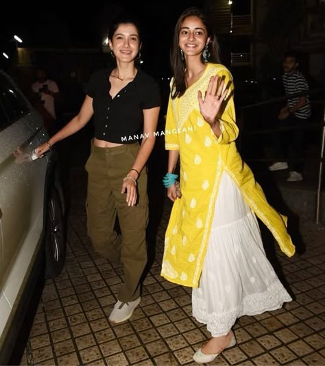 With Festive season around the corner, take cues from Ananya Panday’s breezy yellow CHIKANKARI Kurta and white sharara set, which she wore for Dussehra recently.  If you’ve been on a hunt for an eye-catching, but light traditional look then check out our latest collection now!  Whatsapp for Order : 9999145165  #chikankari #chikankarikurtas #chikankarikurti #lucknowichikankarikurta #ananyapandey  #dussehra #ministryofuttarpradesh  #handembroidery #embraceindia #festivalfashion  #firgun Yellow Chikankari Kurta, White Sharara, Indian Kurti Designs, Chikankari Kurta, Ananya Panday, Chikankari Suits, Lucknowi Chikankari, College Outfit, Pakistani Fashion Casual