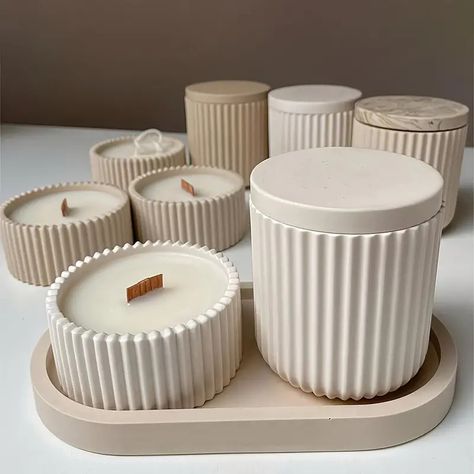 Silicone Candle Jar Molds Oval Tray – Decor - Temu Spain Concrete Molds Diy, Candle Photoshoot, Concrete Candles, Candle Holder Crafts, Concrete Containers, Cement Vase, Striped Candles, Silicon Molds, Cement Candle