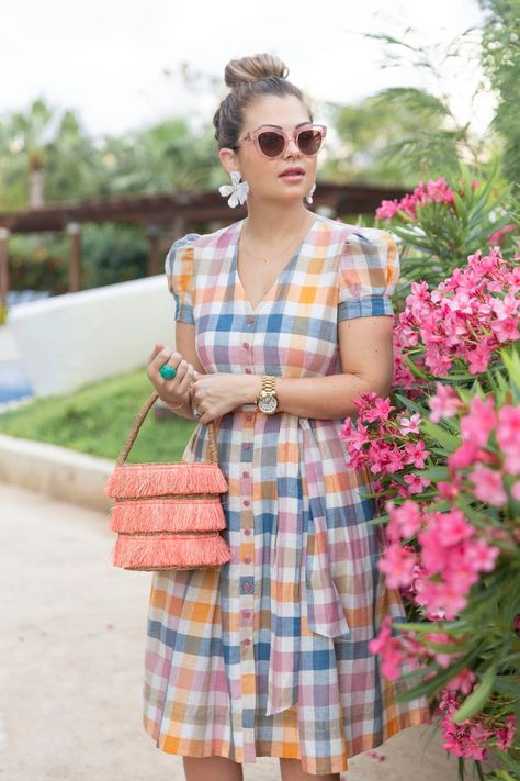 Checked into Mayakoba Gingham Shirt Dress, Colored Frames, Krystin Lee, Stylish Kurtis Design, Casual Frocks, Frock For Women, Glam Dresses, Fashion Over 50, Kurti Designs