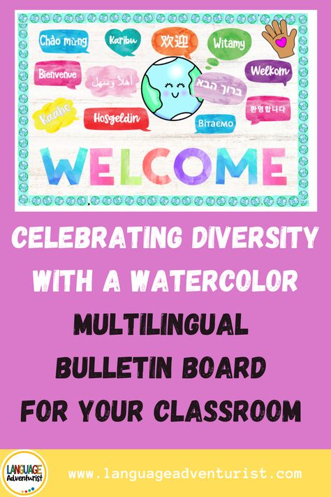 As we gear up for the back-to-school season, and you are creating a inclusive welcome for your ESL students than you would like to read this blog post. I elaborate on 5 reasons why it is so important to have a vibrant and engaging Multilingual bulletin board idea that’s sure to spark the curiosity of every student who walks through the door or classroom. Picture this: a beautifully adorned bulletin board with an array of watercolor speech bubbles each containing a warm multilingual “welcome” Multicultural Bulletin Board, Diversity Bulletin Board, Celebrating Diversity, Back To School Bulletin Boards, Welcome Back To School, Classroom Language, School Bulletin Boards, Different Languages, Classroom Walls