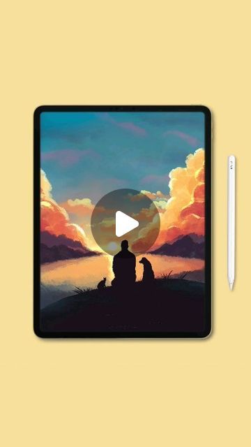 Tatiana on Instagram: "Man with Man's Best Friends - I show you how to paint this gouache sunset landscape in my newest tutorial. You can watch the full video on my Patreon. Link in bio 😊
.
.
.
.
.
.
#procreate #digitalart #procreateart #landscapeart #procreatevideo #landscapedrawing #procreateapp #landscapepainting #procreatepainting #procreategouache #gouachelandscape #procreatelandscape #ipadart #ipadartist #sunsetlandscape #digitallandscape #digitalartist #ipadartists #ipadprocreate #ipadproart #ipadproartist #tatyworks" Gouache Sunset, Ipad Pro Art, Instagram Man, Sunset Landscape, Ipad Art, Landscape Drawings, Sunset Painting, Procreate App, How To Paint