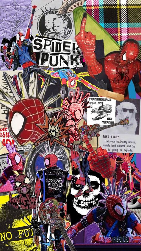 spider punk collage ;) Spider Punk Collage, Punk Collage, Punk Wallpaper, Spider Punk, Y2k Wallpaper, Punk Art, Y2k Men, Take It Easy, Easy Going