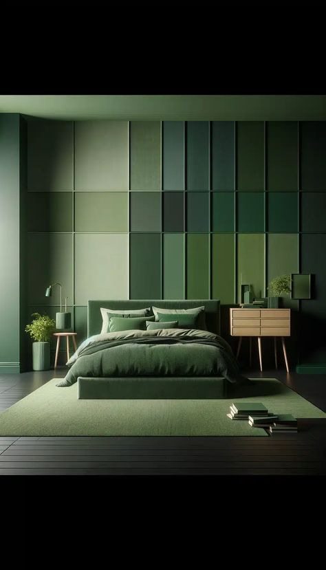 25 Inspiring Dark Green Bedroom Ideas for a Refreshing Change Green Upholstered Bed, Dark Green Bedroom Ideas, Green Velvet Curtains, Dark Green Bedroom, Enchanting Aesthetic, Green Bedroom Ideas, Dream Dark, Dark Green Wallpaper, Pub Design