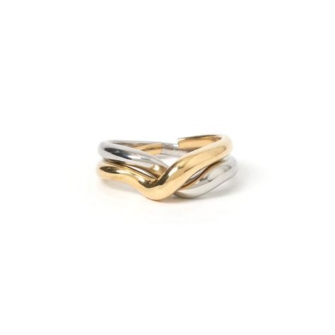 Two-tone like you've never seen before! A gold and silver ring comes together to form the perfect match. Designed to overlap or stack, you can't go wrong with this edgy mixed metal look.  14k Gold Plated(1 micron plating) Stainless Steel Base E-coating for a premium finish Lead & Nickel Free Tarnish and Water Resistant CARING FOR YOUR AOE JEWELS  At Arms Of Eve, we take great pride in the quality of all our jewels. All of our pieces are suitable for daily wear. Our jewels are 100% nickel and lea Two Toned Rings, Mixing Jewelry Metals, Mixed Metal Jewelry Stack, Gold And Silver Jewelry Mixed, Gold And Silver Jewelry Together Mixed Metals, Mixing Metals Jewelry, Mix Metal Jewelry, Silver And Gold Jewelry Mixing, Edgy Gifts