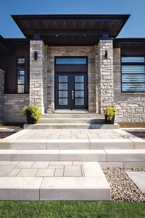 Walkway To Front Door, Front Door Ideas, Side Entrance, Patio Slabs, Stone Exterior, Front Walkway, Stone Steps, Front Steps, Entrance Design