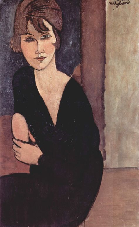 Amedeo Modigliani - Wikimedia Commons Modigliani Portraits, Modigliani Art, Galleria D'arte, Woman In Black, Amedeo Modigliani, Figurative Artists, Woman Sitting, Fleece Blankets, Famous Artists