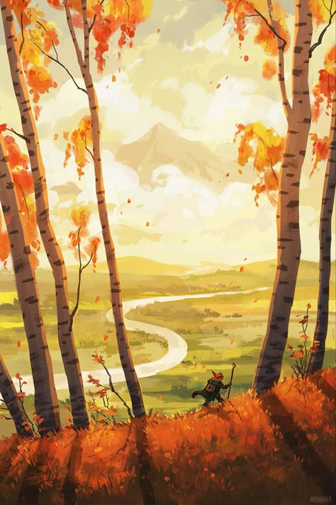 Pillars Of Eternity, Autumn Illustration, Forest Illustration, Film Horror, Autumn Scenery, Fairytale Art, Landscape Illustration, Autumn Landscape, Environment Concept Art