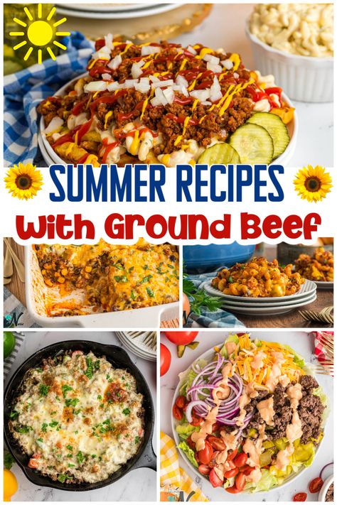 Discover the ultimate collection of summer ground beef recipes! From the garbage plate to flavorful tacos and hearty casseroles, these recipes will elevate your summer dining experience. Fire up the grill and indulge in the taste of the season with these mouthwatering dishes. #SummerRecipes #GroundBeef #GrillingSeason Cold Ground Beef Recipes, Summer Hamburger Recipes, Lazy Ground Beef Recipes, Summer Recipes With Ground Beef, Summer Hamburger Meat Recipes, Geound Beef Recipes, Crockpot Recipe Using Ground Beef, Ground Beef Summer Recipes, Summer Beef Recipes