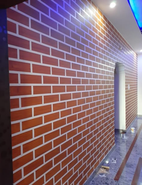 Brick Texture Paint, Brick Wall Paint, Room Color Combination, Front Wall Design, Compound Wall, Church Furniture, Diy Wall Painting, Diy House Renovations, Wall Colour