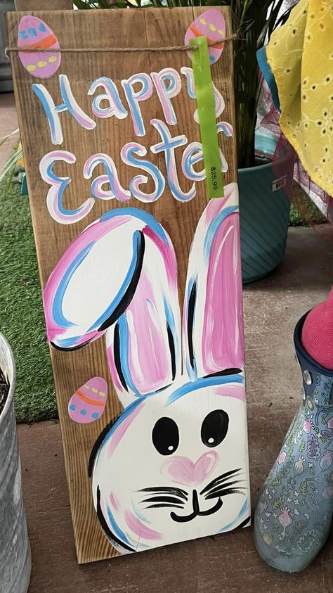 Diy Easter Canvas Painting, Diy Easter Paintings On Canvas, Easter Canvas Painting, Easter Porch, Easter Wood Signs, Easter Canvas, Easter Paintings, Easter Wood Crafts, Easter Craft Decorations