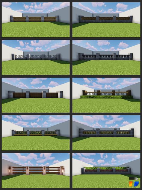 Minecraft Driveway Ideas, Mincraft Idea Fence, Minecraft Fence Ideas Modern, Minecraft Building Ideas Fence, Minecraft Modern Village Ideas, Fences Ideas Minecraft, Minecraft Houses Dimensions, Minecraft House Inspo Modern, Minecraft Basketball Hoop