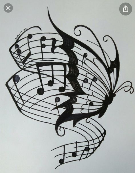 Music Art Drawing, Music Notes Drawing, Drawing Butterfly, Music Notes Tattoo, Music Notes Art, Music Tattoo Designs, Note Tattoo, Music Drawings, Butterfly Butterfly