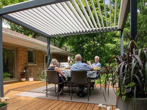 Can a louvered pergola ever be truly waterproof? – TerraSummer Pergola With Louvered Roof, Louvered Pergola Roof Diy, Louvered Pergola On Deck, Diy Louvered Pergola, Pergola Louvered Roof, Louvered Pergola Ideas, Pergola Cover Ideas Waterproof, Atrium Patio, Louvred Pergola