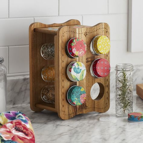 Pioneer Woman Kitchen Decor, Wood Spice Rack, Pioneer Woman Kitchen, Appetizer Plates Set, Cow Creamer, The Pioneer Woman, Decorative Glass, Spice Rack, Spice Jars