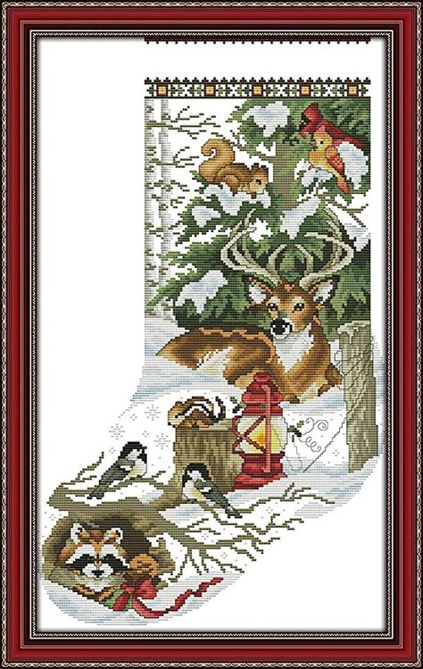 Amazon.com: Cross Stitch Kits, Winter Jungle Christmas Stocking Awesocrafts Easy Patterns Cross Stitching Embroidery Kit Supplies Christmas Gifts, Stamped or Counted (Christmas Stocking, Stamped) Jungle Christmas, Joy Sunday, Cross Stitch Stocking, Cross Stitch Christmas Stockings, Christmas Boots, Christmas Stockings Diy, Easy Patterns, Stitching Embroidery, Christmas Stocking Pattern