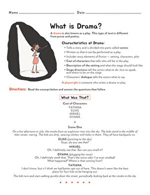 You may not think drama and theater is its own literary genre, but it requires a whole different style of writing and storytelling. Short Drama Scripts For Students, Homeschool Drama, Drama Worksheets, Rainbow Worksheet, Theatre Activities, Short Drama Script, Word Diagram, What Is Drama, Gcse Drama