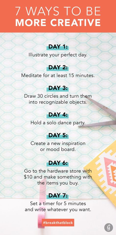 "7 ways to be more creative." Tools and tips about how to be successful as a woman, in your career and/or in business. These tools work well with success, motivation and inspirational quotes. For more great inspiration follow us at 1StrongWoman. Creativity Challenge, Hairstyles Drawing, Be More Creative, 7 Day Challenge, Creative Poster, Creativity Quotes, After Life, Makeup Box, Diy Makeup