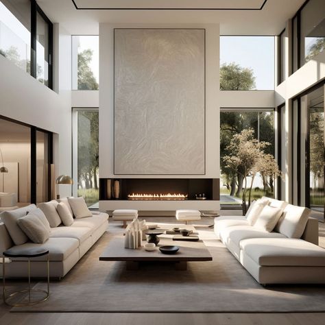 Transform your space with sleek, modern aesthetics—where every detail speaks of elegance and style! ✨🏡 #ModernInteriors #HomeDecor #AestheticLiving #InteriorDesign #StyleYourSpace Minimalist Interior Design Living Room, Modern Minimalist Living Room Minimalism, Central Fireplace, Contemporary Home Design, Black Living Room Decor, Aesthetic Interior, Latest House Designs, Design Salon, Minimalist Interior Design