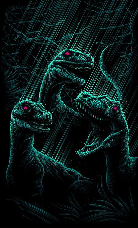 Velociraptors (Jurassic Park) Dan Mumford, Jurassic Park, Dinosaurs, Red