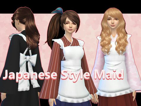 Japanese Style Maid uniform for female in 3 patterns Found… Sims 4 Japanese Kimono, Sims 4 Cc Japanese School Uniform, Sims 4 Traditional Japanese Cc, Japanese Maid Outfit, Maid Uniform, Free Sims, Sims 4 Dresses, Female Dress, Sims4 Clothes