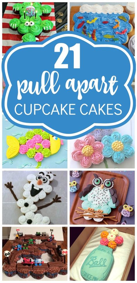 21 Pull Apart Cupcake Cake Ideas Easy Cupcake Cakes, Easy Cupcake Cakes Pull Apart, Cupcake Pullapart Ideas, Pullapart Cakes Birthday Parties, Cakes Made From Cupcakes, 2 Cupcake Cake Number, Birthday Cupcake Cake Ideas, 6 Cupcake Cake, Cupcake Designs Birthday