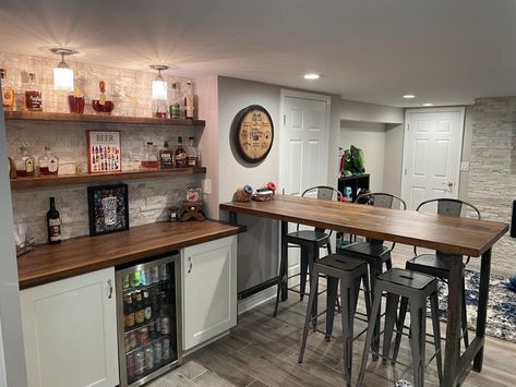 Basement Kitchenette L Shape, L Shape Basement Layout, Convert Dining Room To Bar, Basement L Shaped Bar Ideas, Basement Small Bar Ideas, Basement Bar Designs Layout, L Shaped Basement, Basement Vibes, Small Basement Bar