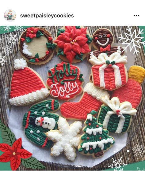 Christmas Cookie Platters, Decorated Christmas Cookies, Cookie Platters, Christmas Cookie Cake, Christmas Sugar Cookies Decorated, Buttercream Decorating, Sugar Cookie Designs, Cookies Christmas, Xmas Cookies