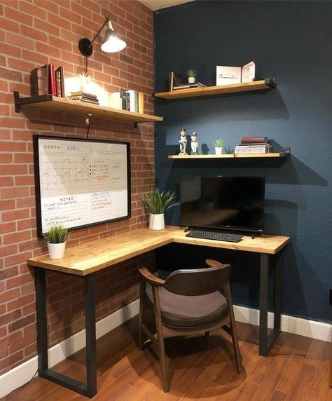 17 Best Empty Corner Ideas To Liven Up Your Space Small Home Office Ideas Workspaces, Corner Desk Shelf, Wooden Corner Desk, Diy Corner Desk, Hallway Office, Corner Office, Office Nook, Desk In Living Room, Bedroom Desk