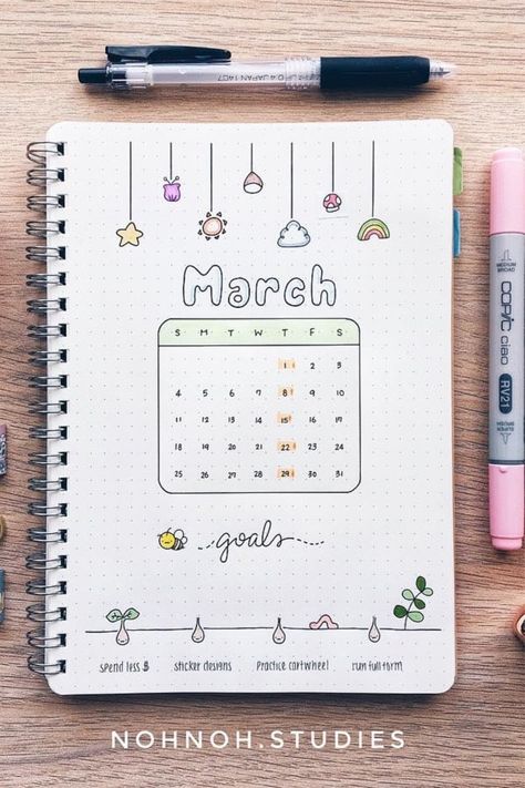 Starting to setup your next months bullet journal pages and need some ideas?! These super cute March cover examples will help you get started! March Bullet Journal Cover, Monthly Cover Ideas, Journal Monthly Cover, Bullet Journal Monthly, March Bullet Journal, Bullet Journal Month, Bullet Journal Cover, Bullet Journal Page, Penanda Buku