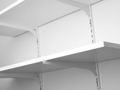 How to Install Wall Shelves Using Standards and Brackets Wall Shelves With Brackets, Melamine Shelving, Shelves With Brackets, Store Shelves Design, Shelf Hardware, Wall Shelf Brackets, Diy Dresser Makeover, Diy Wall Shelves, Large Shelves