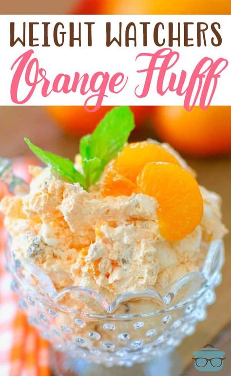 Weight Watchers Orange Fluff also called Orange Delight, Weight Watchers Dessert, or "The Orange Stuff." Cool Whip, Mandarin Oranges, Jell-O and marshmallows!  This is definitely a dessert you can make the day before you need it. Weight Watchers Points: 3 #WeightWatchers #OrangeFluffDessert Weight Watchers Orange Fluff, Orange Fluff Dessert, Easy Weight Watchers Desserts, Weight Watchers Dessert, Orange Fluff, Weight Watcher Desserts, Weight Watchers Dessert Recipes, Fluff Recipe, Weight Watchers Recipes Desserts