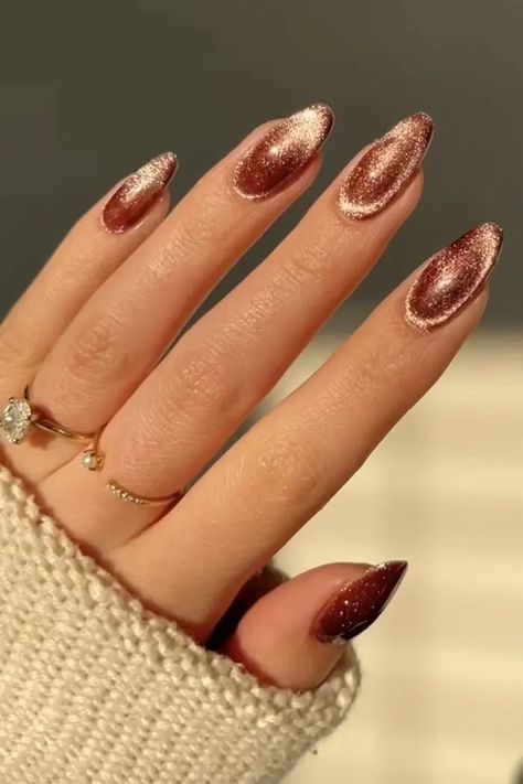 November Nails Ideas, Chocolate Glazed Donut, Glazed Nails, Bronze Nails, Velvet Nails, November Nails, Glazed Donut, Cat Eye Nails, Trendy Nail Design